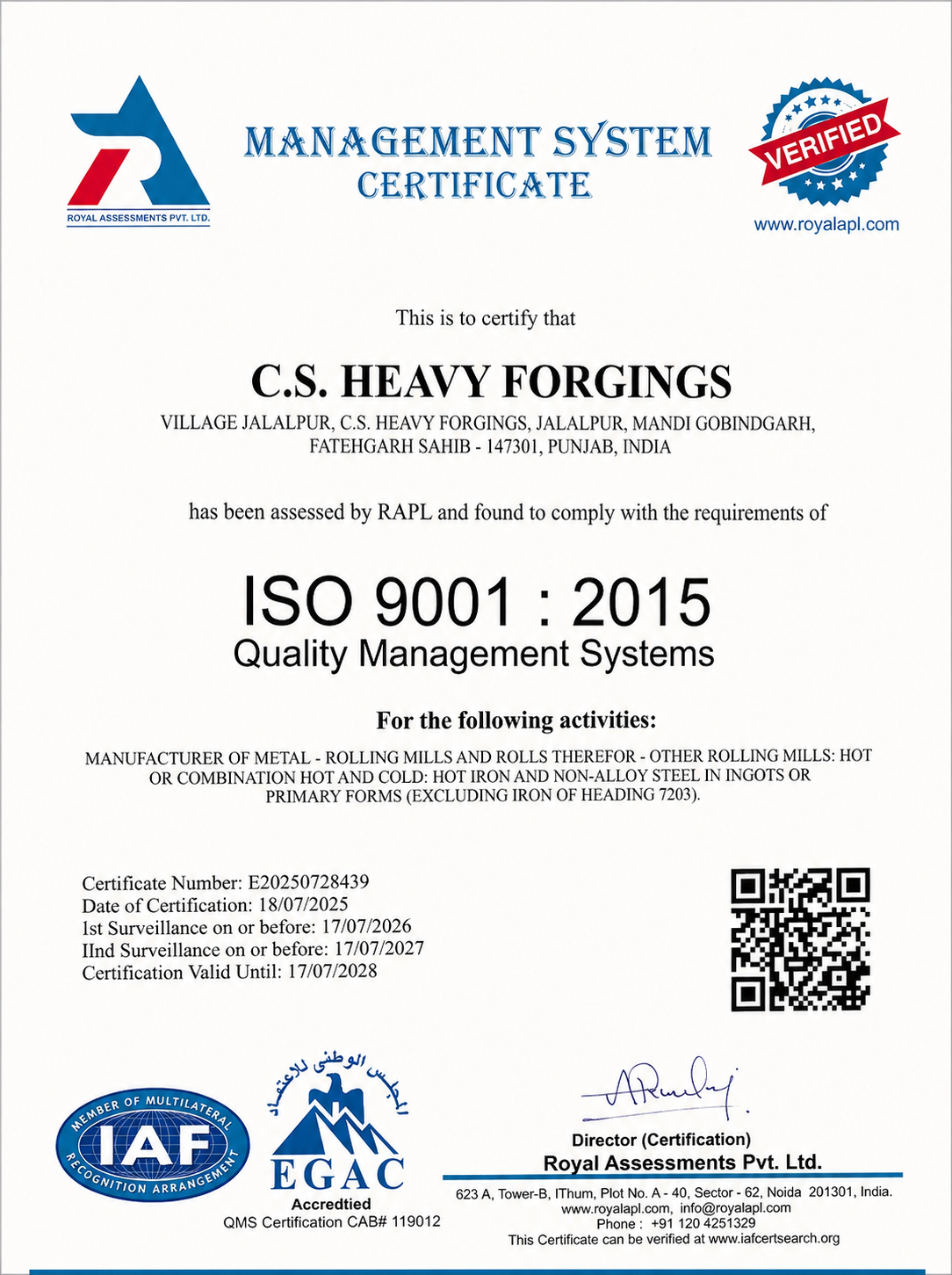 ISO Certificate 9001:2015