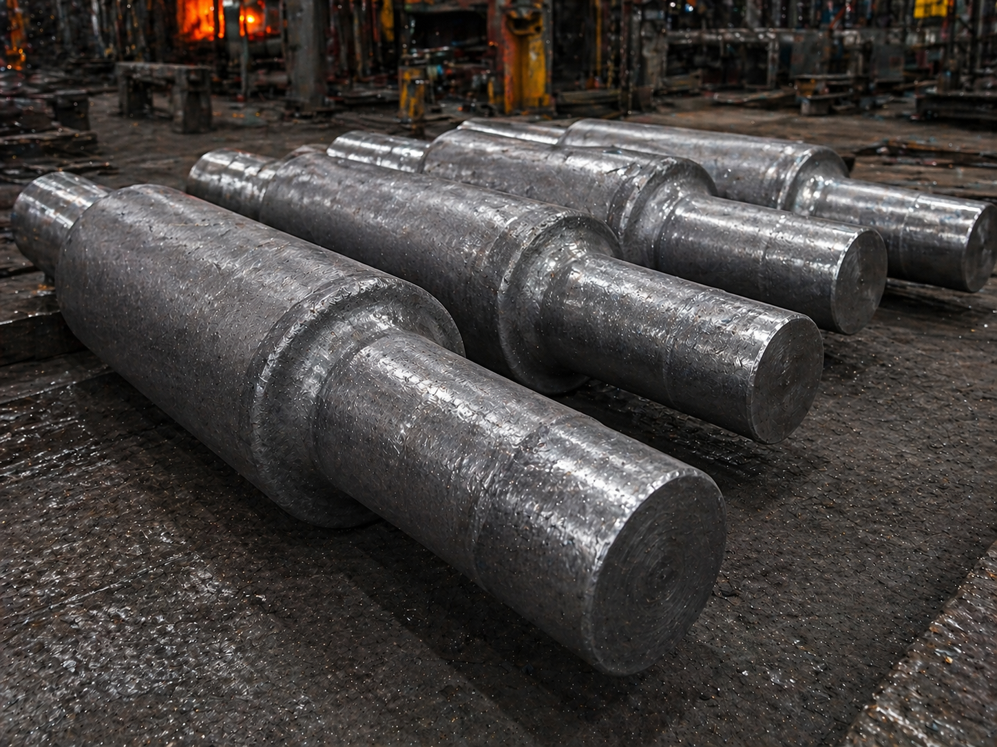 Forged steel shafts and rods for heavy industry